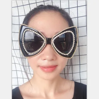 Feito à mão de grandes dimensões Borboleta Mulheres Óculos de sol de Diamante de Cristal Tons Senhora de Óculos UV400 Grande Cara de Óculos de Sol Gafas de sol