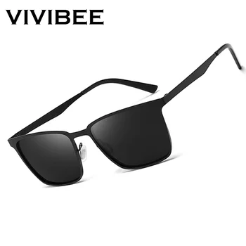 VIVIBEE Clássico Retângulo Óculos de sol Polarizados Homens de Preto Fosco UV400 Moda Praça de Óculos de Sol da Primavera Dobradiça de Condução Tons