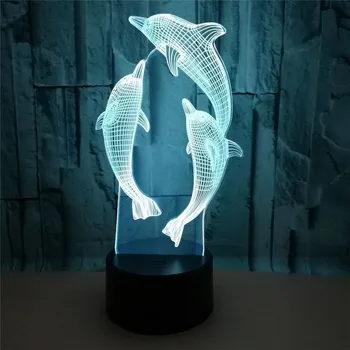 3D 7 Cores Mudando Dolphin Noite de Luz, Interruptor do Toque do abajur Crianças de Presente de Natal de Cabeceira a decoração Home