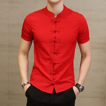 2021 Verão Nova Camisa de Homens de Moda de estilo Chinês, Roupa Casual Slim Fit Curto Mangas de camisa, a Camisa Social de Negócios Camisas de Vestido