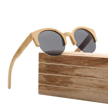 Rodada de Madeira de Bambu, Óculos de sol dos Homens Oculos De Sol da Moda Retro Designer Super Olho de Gato Círculo Óculos de Mulheres Sol de Vidro