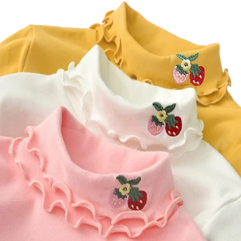 Crianças meninas outono e inverno gola alta com fundo de camisa de crianças T-shirt de algodão meninas coreano outono, camisas, tops P5257