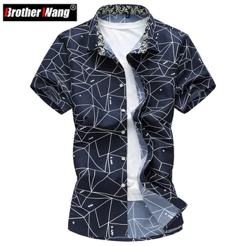 2022 Verão Nova Camisa de Homens de Moda Xadrez Impressão Masculino Casual Camisa de Manga Curta-Tamanho Grande Marca de Roupas masculinas 5XL 6XL 7XL