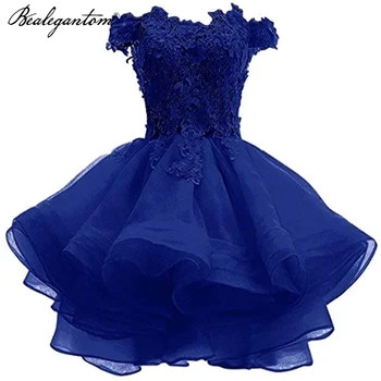 Bealegantom Azul Royal Fora Do Ombro Organza Curto Do Regresso A Casa Vestidos Com Apliques De Mini Festa De Formatura Formatura Vestido