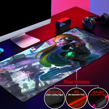 League of Legends Super Macio com Retroiluminação LED Gaming Mouse Pad RGB Yasuo Akali Jinx HUB 4-em-1 USB Secretária Tapete LOL PC Personalizado Carpet