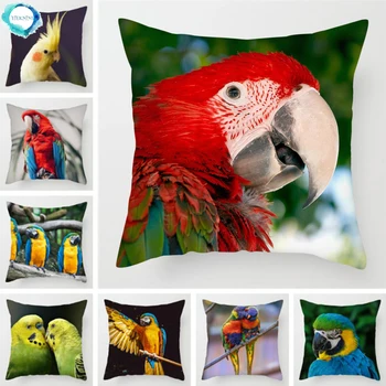 Animais selvagens Papagaios Decorativos Capa de Almofada de Poliéster fronha para Casa, Cadeira, Sofá Decoração Pássaros Coloridos Fronha de almofada 45X45cm