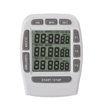 Digital LCD Timer de Cozinha Cozinhar Timer 3 canal de Exibição Hora/Min/Seg AM/PM utensílios de Cozinha Ferramentas(Branco)