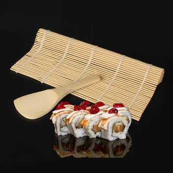 1Pcs Rolando Tapete de DIY Onigiri Arroz Rolo de Sushi Colher de Bambu Sushi Maker Ferramentas utensílios de Cozinha Acessórios Sushi Cortina