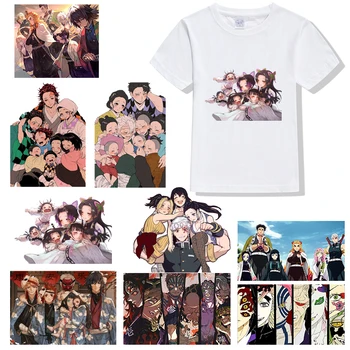 Transferência de calor Anime, Pintados à Mão, Demon Slayer Grande Diversão para a Família de Impressão Decoração DIY de Ferro Em Patches para o T-Shirts