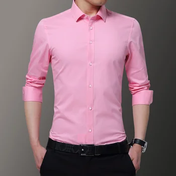 Homens Soild de Manga comprida Padrão de Ajuste Botão de Colarinho Vestir Camisas Para Homens coreano de Negócios de Moda Formal Blusa