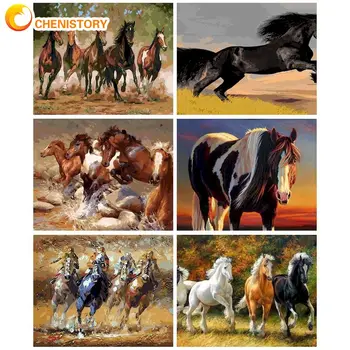 CHENISTORY Moderna de Pintar Por Números de quadros e Pinturas de Número de Cavalos Número de Pintura Personalizada Dom Pinturas Decorativas