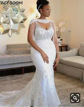 2022 Nova Sereia Branco/Marfim Vestidos De Noiva Elegante V-Pescoço Vestido De Noiva Sweep Trem Vestido De Noiva Plus Africana Vestidos De Casamento