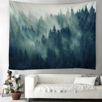 Nordic de neblina, floresta de árvores de impressão tapeçaria é macio e fácil de cuidar pendurado na parede de pano