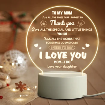Mom Presentes Gravado em 3D Quente da Noite as Luzes de Acrílico USB Lâmpada da Noite de Presente para a Mãe de Aniversário, de Natal de Filha Filho Rodada da Lâmpada