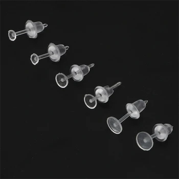 100/200set Hipoalergênico Plástico Brincos Limpar o Ouvido da Base de dados de Pinos Agulha de Borracha de Silicone Brinco em Branco DIY Piercing Acessórios