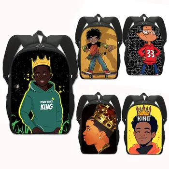 2022 liberi menino marrom arte mochila de impressão jardim-de-infância da mochila crianças da escola sacos de Jovens Negros do Rei 3Dckpack para crianças mochila