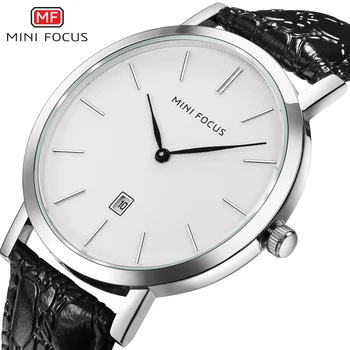 Relógios Mens Top de marcas de relógios de Luxo, os Homens Waterproof o Masculino Pulseira de Couro Preto de Exibição de Calendário Vestido de Quartzo Minimalista, com MINI-FOCO