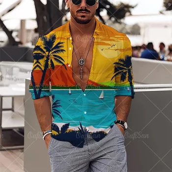 2023 coqueiro Camisas masculinas Impressos em 3d Havaiano Camisa de Manga Curta Tops Praia de Viagens de grandes dimensões Shirt Para Homens, Roupas Camisa