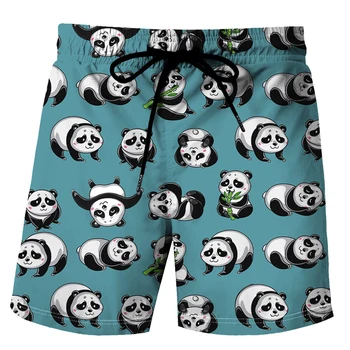 Panda bonito Impressão 3D Calções de Praia Moda masculina Casual Bordo Calções de Banho Calças Curtas de Crianças Sportswear Calças Inferior do Vestuário