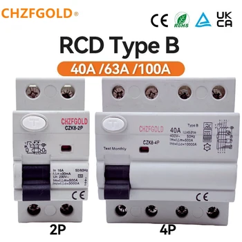 Alta qualidade RCCB disjuntor de corrente, tipo b, eves 2 P4 p4p AC 40 a 63 a 100 a 30 a ek 6-100 b 10 ka ferroviário 220V