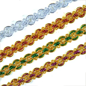 15 M de Ouro Laço de Fitas de Cosplay Appliqued Diy Desempenho Acessórios de Crochê, Rendas de Ouro, Prata Trança Guarnições de Costura Fita 2.2 cm