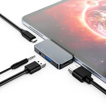 USB C Hub para IPad Pro 11/12.9 2020/2018 Adaptador,4-Em-1 Adaptador com Aux de 3,5 mm para Fone de Dados de Jack