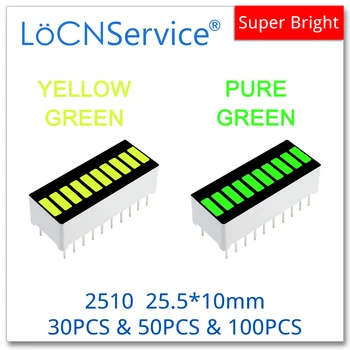 LoCNService LED gráfico de Barras de Luz 10-segmento 2510 VERDE-AMARELO PURO VERDE-30pcs-100pcs de Barras de cor única com visor digital