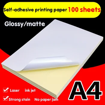 100sheets A4 Auto-adesivo Papel de Impressão Branco Jato de tinta Impressora a Laser Papel Autocolante Rótulo Adesivo Brilhante, Fosco Papel de Polpa de Madeira de Papel