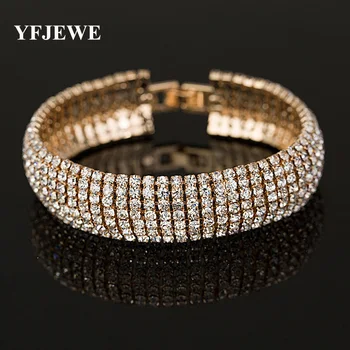 YFJEWE de Fábrica a preço de Ouro e Cor de Prata Clássico Cristal Pavimenta o Bracelete Pulseira Fashion Cheio de Strass Jóias das Mulheres B011