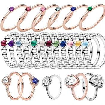 Nova Prata 925 Multicolor Zircão Anel de Dedo Série de Cor de pedra preciosa, Anéis Originais para as Mulheres Anéis de Finas Jóias de Presente