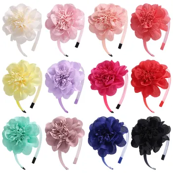 12Colors Sólido Flor Hairbands Para Meninas Doce Princesa Fita de Cabelo Aro Cabeça DIY Headwear Crianças Acessórios de Cabelo, presilhas de Cabelo