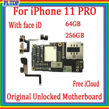 Completo Testado Bom Trabalho Para o iPhone 11 Pro Motherboard 64 GB, 256 GB Original Desbloquear Sem o icloud placa-mãe Com/Sem IDENTIFICAÇÃO Cara Lógica de Javali