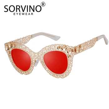 SORVINO Vintage de Ouro de grandes dimensões Óculos estilo Olho de Gato Mulheres 2020, A Marca de Luxo Retrô Óculos da Moda Festival de Óculos de Sol com Tons SP169