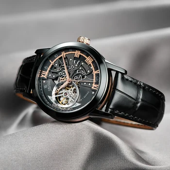 OBLVLO Marca de Luxo Impermeável Casuais Relógios 42mm Esqueleto Relógios de Preto Todos os Relógios Automáticos com Cristal de Safira VM-S