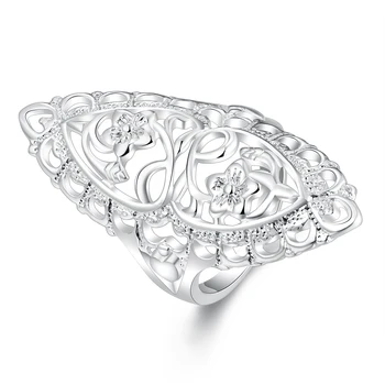 Presente de natal para mulheres garota Retrô anel oco Linda festa de Casamento de prata anel de cor Bonito nobre clássico da moda Jóias R698