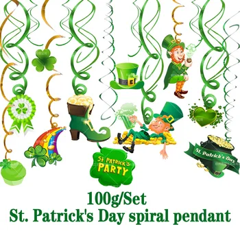 Dia de são Patrício Fita Espiral Ornamento de Suspensão Irish Festival Pingente de Trevo de Comemoração do St. Patricks Day Tema de Decoração para uma Festa
