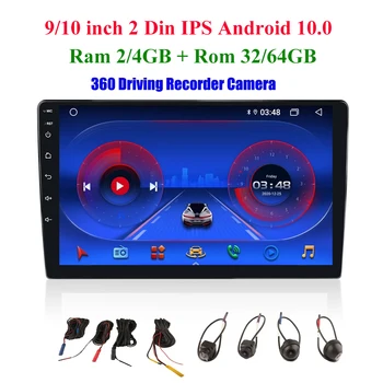 Android 10.0 IPS 2 din Rádio do Carro Eléctrico Link Multimídia USB Autoradio 1024X600 GPS com HD de 360 Pássaro Vista Panorâmica GPS FM BT, Wifi