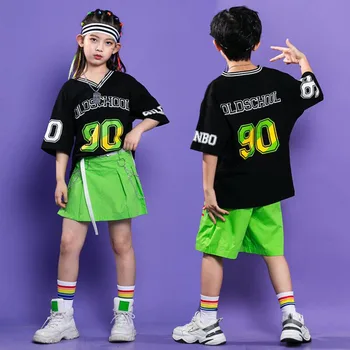 Crianças De Dança Jazz Trajes De Hip Hop, Mostrar Roupas Preta Camiseta Verde Shorts Street Wear Dança De Meninos Salão De Baile Moderno Fase De Roupas