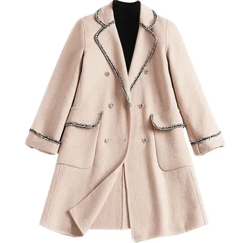 Pequeno perfumado de dupla face de lã casaco de mulheres de inverno, 2019 Lapela double breasted casaco de lã