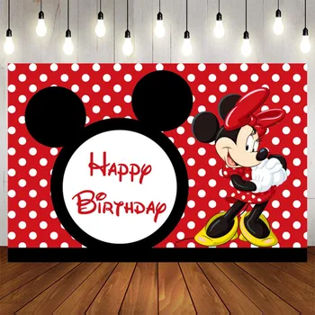 Disney Hot Cartoon Vermelho Do Rato De Minnie Do Partido Foto De Plano De Fundo Colorido Papel De Parede De Mickey Mouse Feliz Aniversário, Chá De Bebê De Pano De Fundo