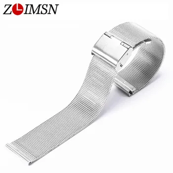 ZZLIMSN Watchbands Pulseiras Acessórios de Reposição 14mm 16mm 18mm 20mm 22mm Ultrathin Reticular de Aço Inoxidável Pulseira