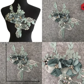 3D de Bordado de Flores tecido de Renda Venise Paetês Bordados Apliques de DIY Strass Lace Decote Gola de Acessórios do Vestuário
