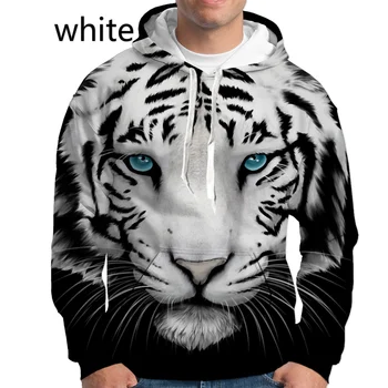 Mens Moda Casacos de Moletom 3d White Black Tiger Impressão Hoodies