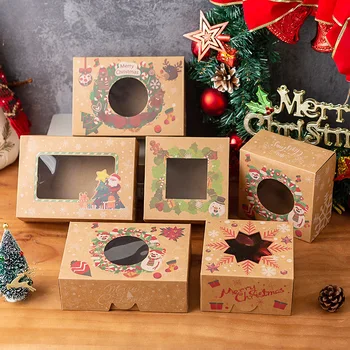 Natal de Papel de embrulho, Caixas de Presente de Natal Caixa de Biscoito Merry Cristmas Decorações para Casa, de Ano Novo, Caixas de Presente de Natal
