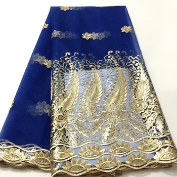 Ouro de Paetês Indiano Tecido de Renda 2020 Azul Nigéria Malha Voile Líquido de Tule de Renda das Mulheres Africanas Noite Vestido de Lantejoulas Tecido K-YX02