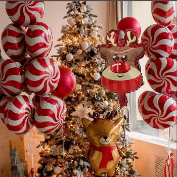 10pcs Vermelho, Verde, Estrelas, Coração Pirulito Folha de Balão Feliz Natal Decoração para uma Festa de Papai Noel Elk Balão de Ar de Ano Novo Garoto Presentes Bola