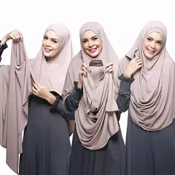 Jersey Duplo Loop Hijab Lenço para Muçulmana Soild Cor Mulheres de Lenço na cabeça Feminina Envoltórios de Cabeça Turbante Foulard Femme Musulman