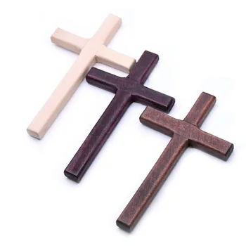 12*7cm de Madeira feito à mão Segurando a Cruz Religioso de Oração Dom Brown