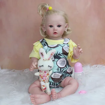 60 CM 3D Pintar a Pele Macia de Silicone Renascer de Bebê Para Menina Realista Pano de Corpo, de Cabelos Loiros Princesa Criança da Arte Boneca Vascular