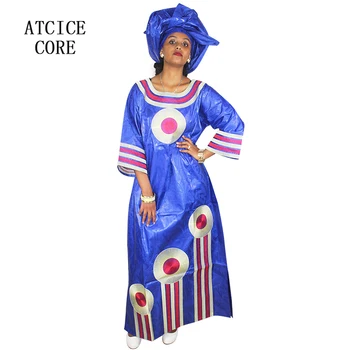 Africana Vestidos Para Senhora Bazin Riche De Design De Bordado Tamanho Grande, Vestido Longo Com Lenço